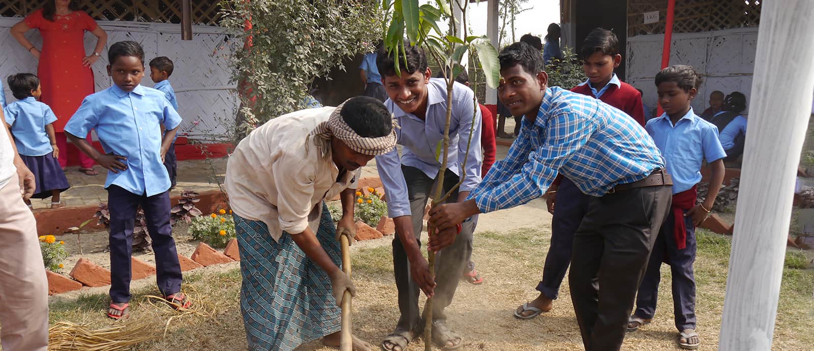 Projektgeschichte indische Männer pflanzen einen Baum